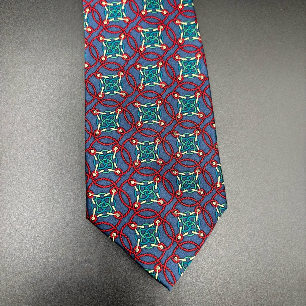 Sinsabang Men's Neck Tie Blue Red Rope Print 100% Silk Made in Korea‎